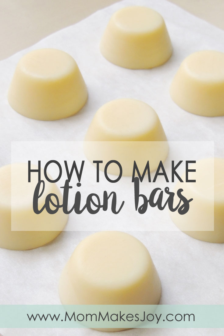 Quick and easy lotion bars recipe made with beeswax, coconut oil, and almond oil. Ingredient substitutions are simple, and these bars feel amazing! | How to make lotion bars | DIY Bath & Body | Dry skin | Eczema relief | Mom Makes Joy