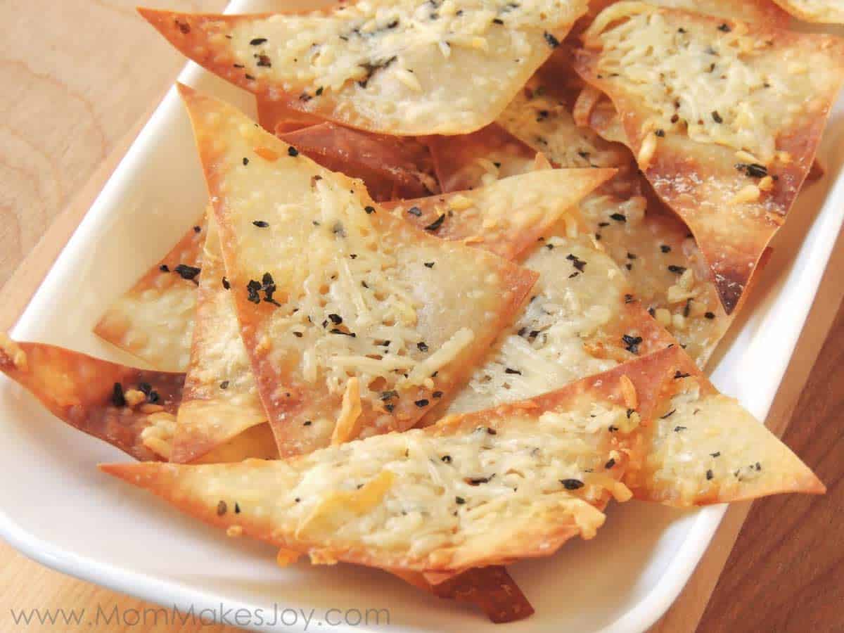 Parmesan wonton chips fresh out of the oven