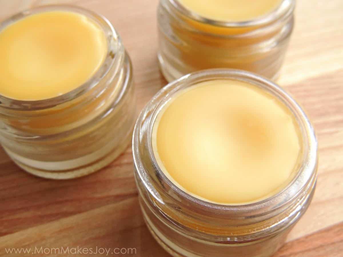 Finished homemade peppermint cocoa lip balm