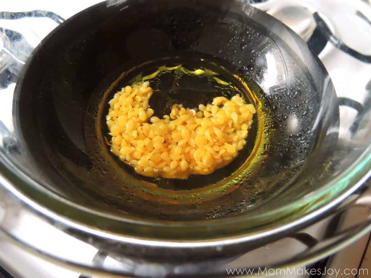 Melting beeswax in a homemade double boiler