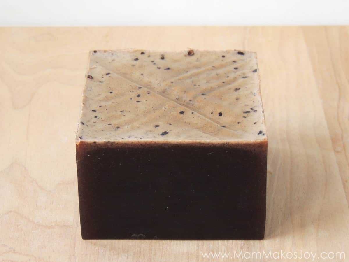 Dark Chocolate Soap fresh out of the loaf mold