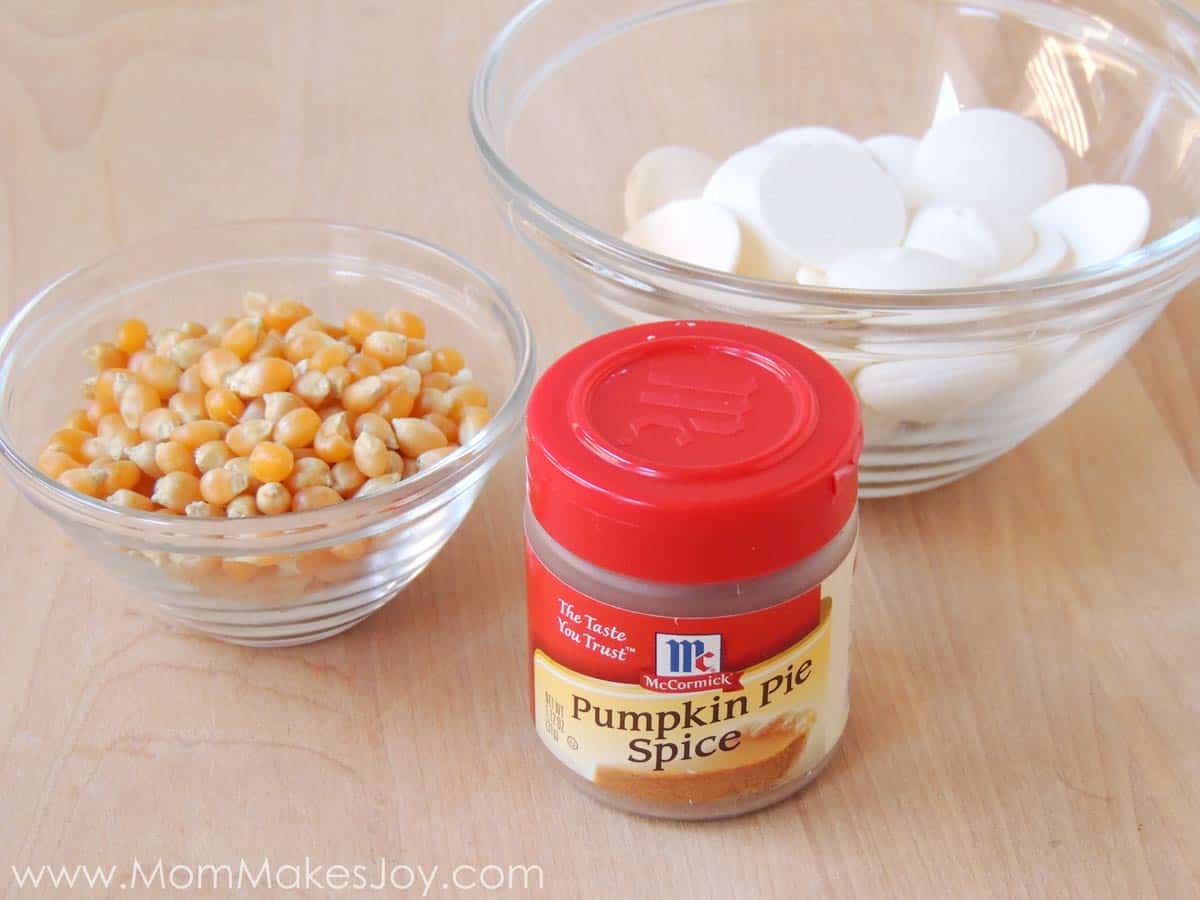 Ingredients for pumpkin spice popcorn