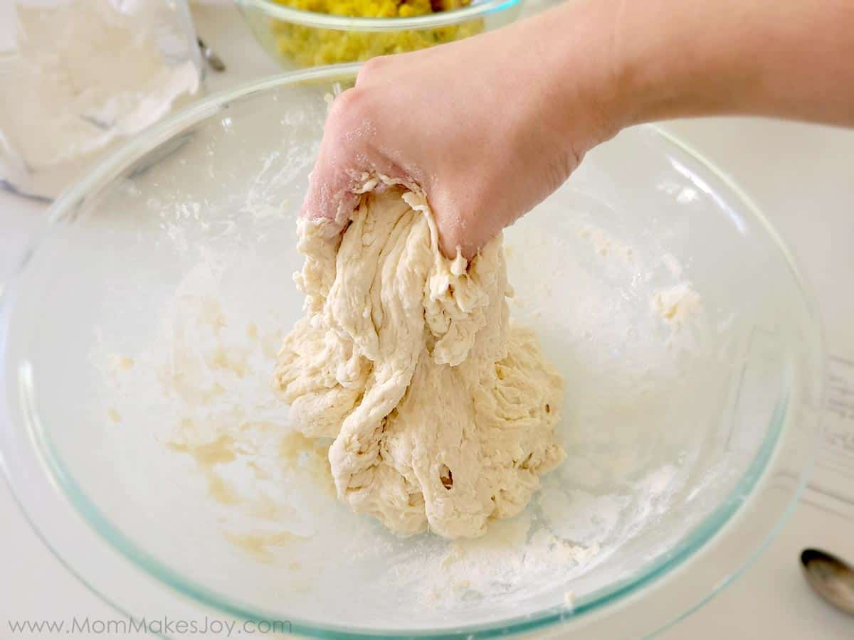 Guyanese potato roti dough all mixed up